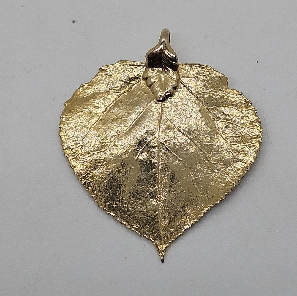 Gold Tone Metal Dipped Leaf Pendant - image 1